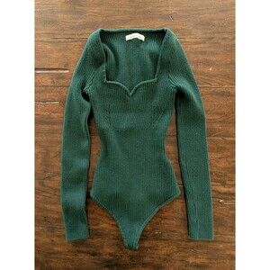 Abercrombie & Fitch Bodysuit XS Ribbed Sweetheart Sweater Dark Green